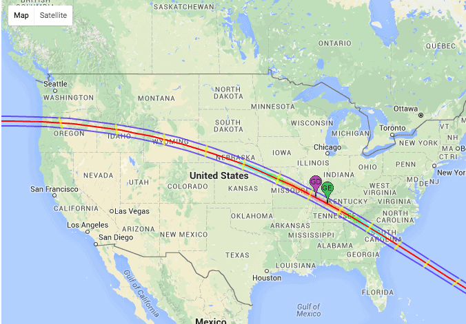 Map of America and where to see the solar eclipse