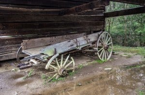 An abandoned pioneer wagon in Gatlinburg.