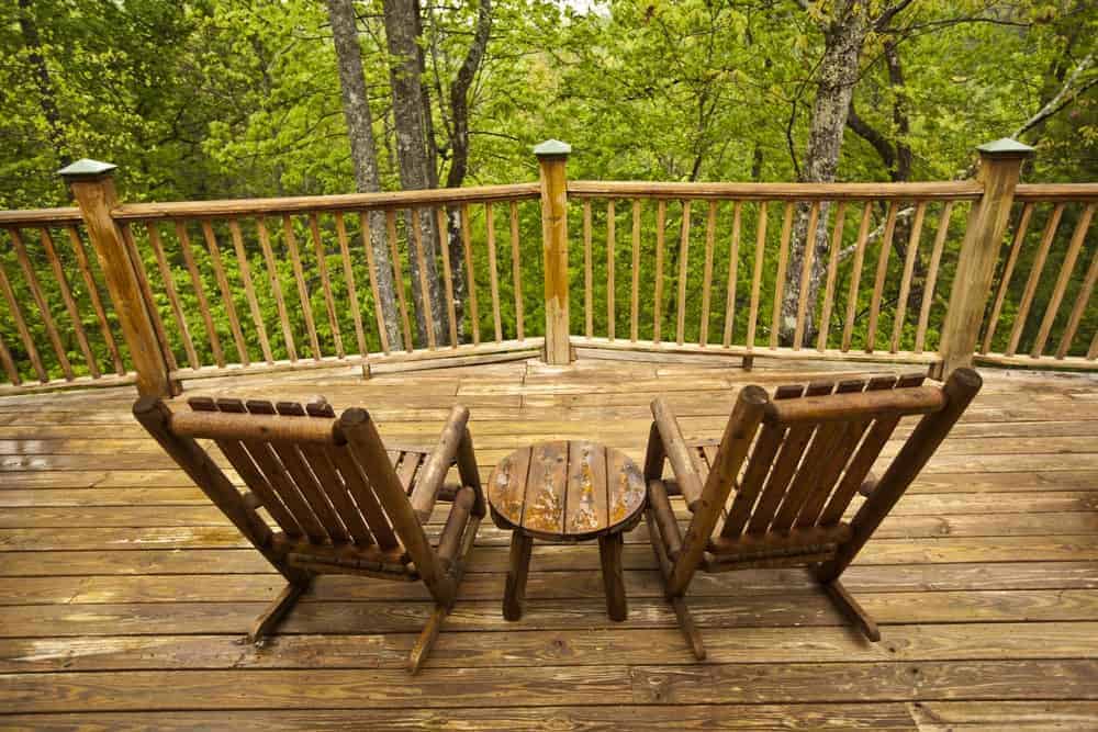 Chairs on the deck of a cabin in Pigeon Forge.