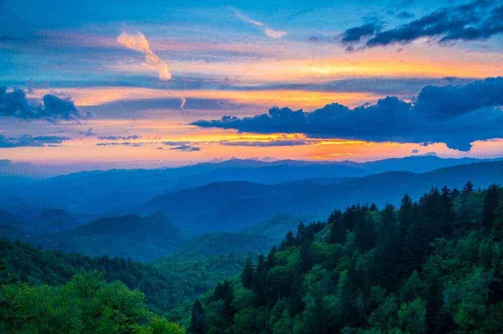 A beautiful sunset over the Great Smoky Mountains National Park