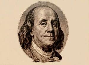 A portrait of Benjamin Franklin.