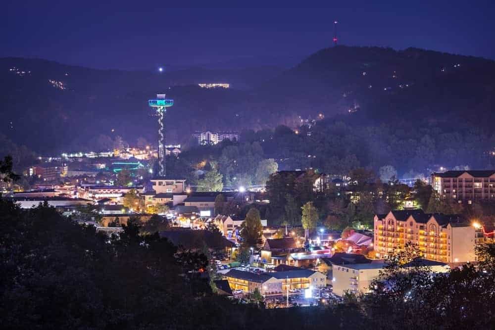 The glittering lights of Gatlinburg at night.