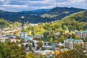 Aerial view of the Gatlinburg TN parkway