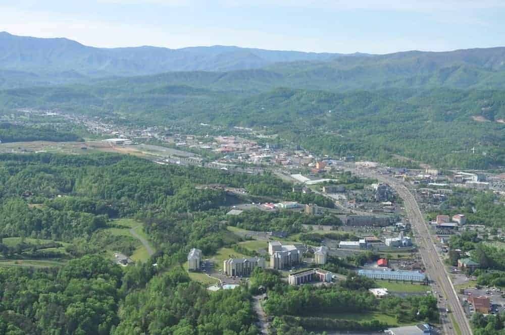 Breathtaking aerial view of Pigeon Forge.