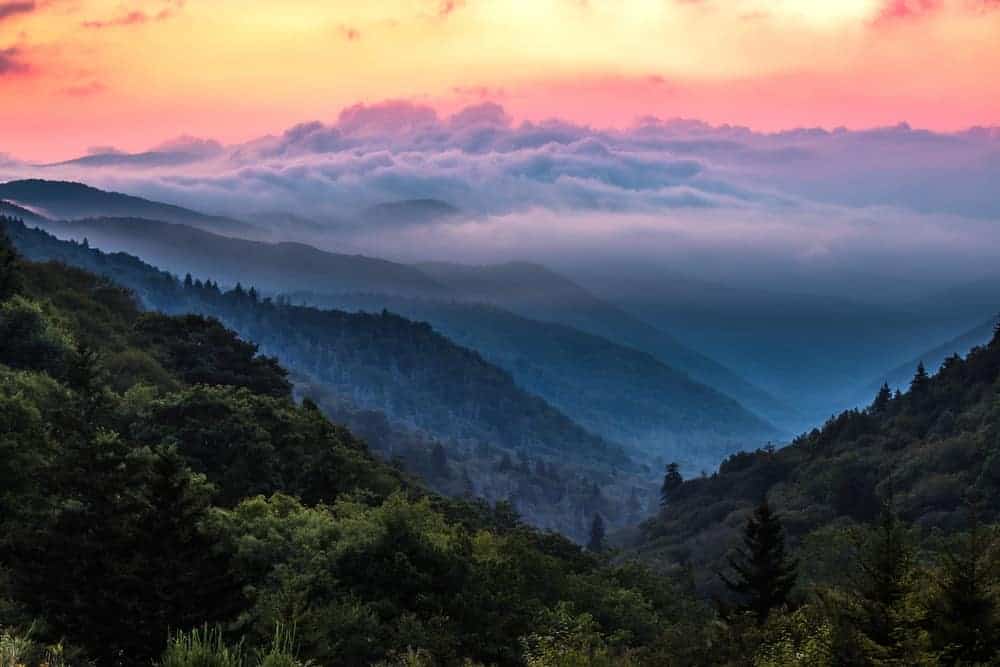 Beautiful view of the Smoky Mountains at Newfound Gap.