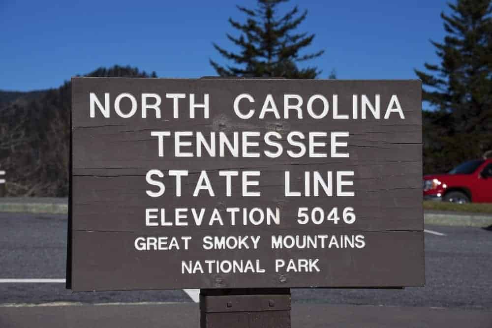 The North Carolina - Tennessee State Line in the Great Smoky Mountains National Park.