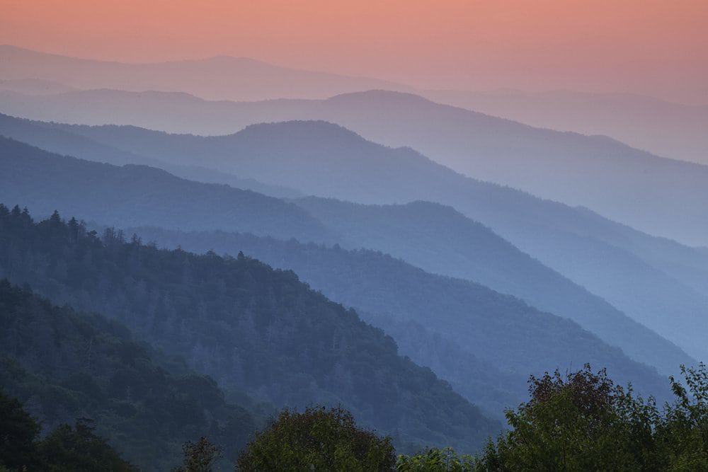 The Smoky Mountains covered in blue mist.