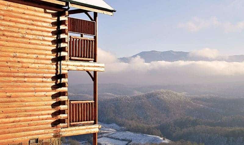 view of Smoky Mountains with snow from Pigeon Forge cabin