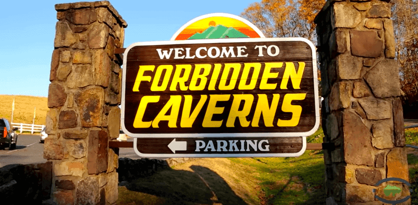 Forbidden Caverns entrance sign