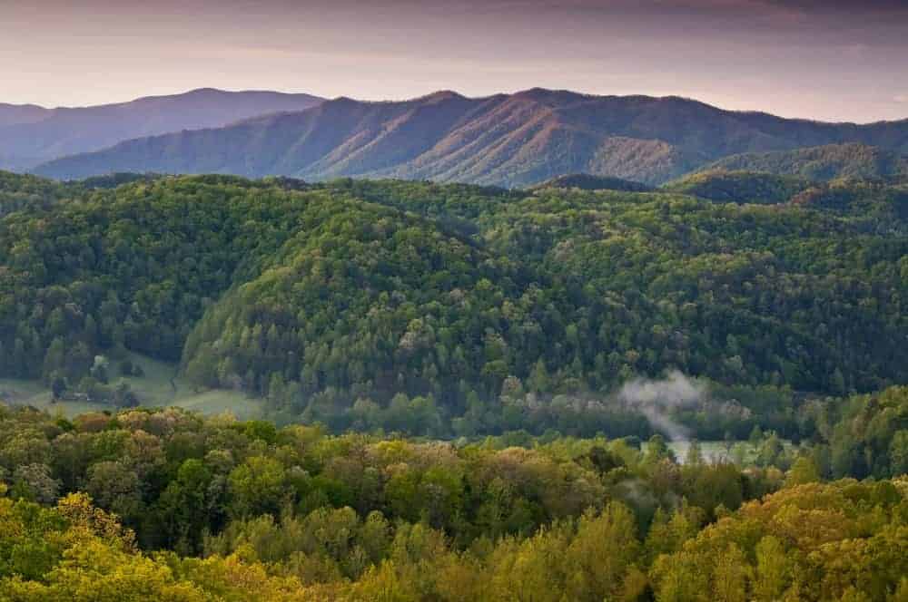 Beautiful sunrise in the Smoky Mountains viewed from the Foothills Parkway.