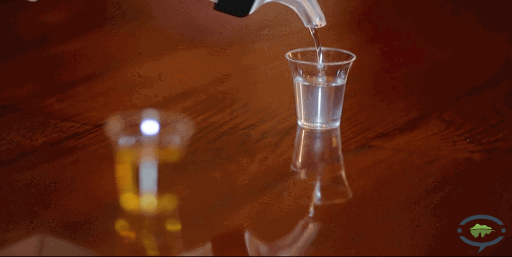 Moonshine being poured into a small glass.