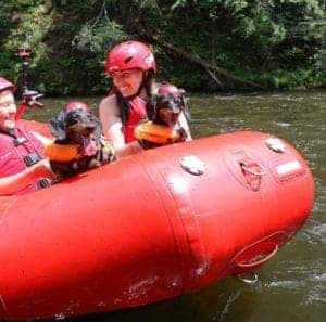 Crusoe and Oakley whitewater rafting