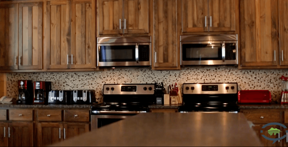 The spacious kitchen in a large cabin in the Smoky Mountains.