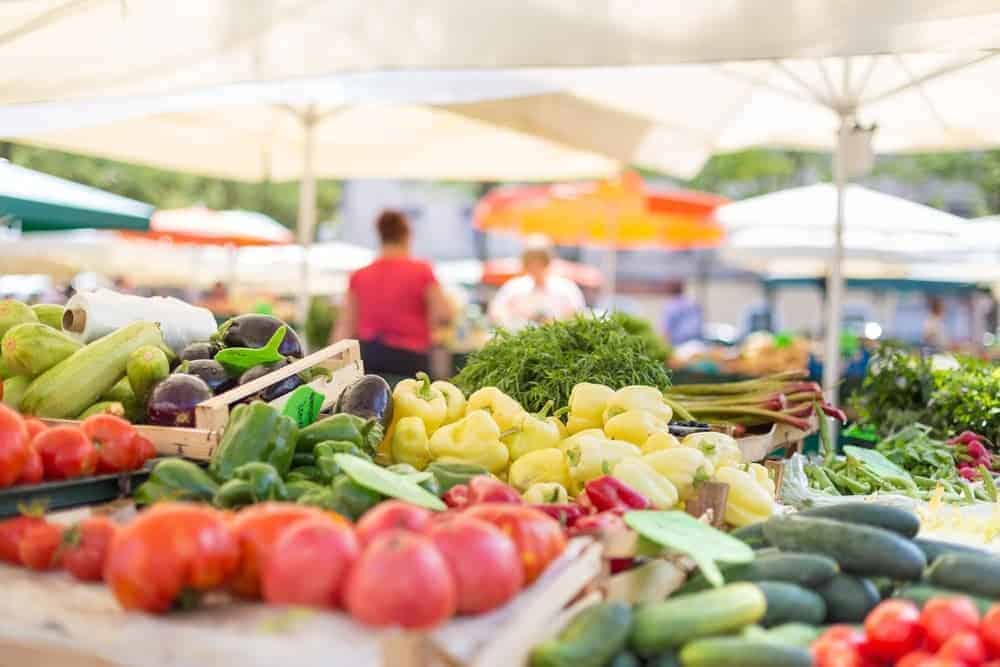 Fresh produce at a farmers market.