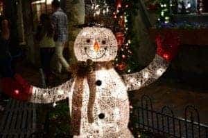 An illuminated snowman in downtown Gatlinburg for Christmas.
