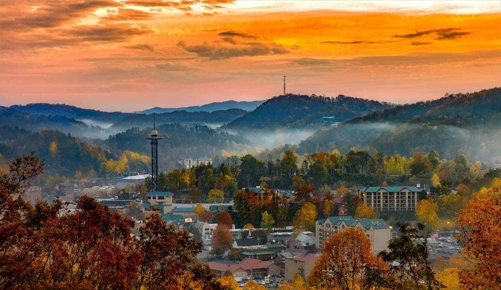 Striking photo of Gatlinburg at sunset.