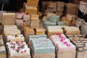 A variety of soaps in a shop.