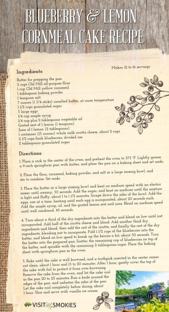 Blueberry and Lemon Cornmeal Cake Recipe from The Old Mill.