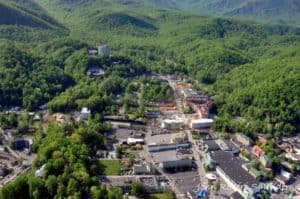 aerial view of downtown gatlinburg