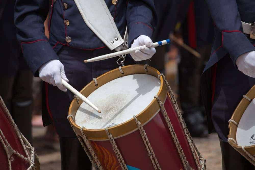 The drumline in a marching band.