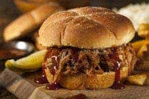 A BBQ pulled pork sandwich.