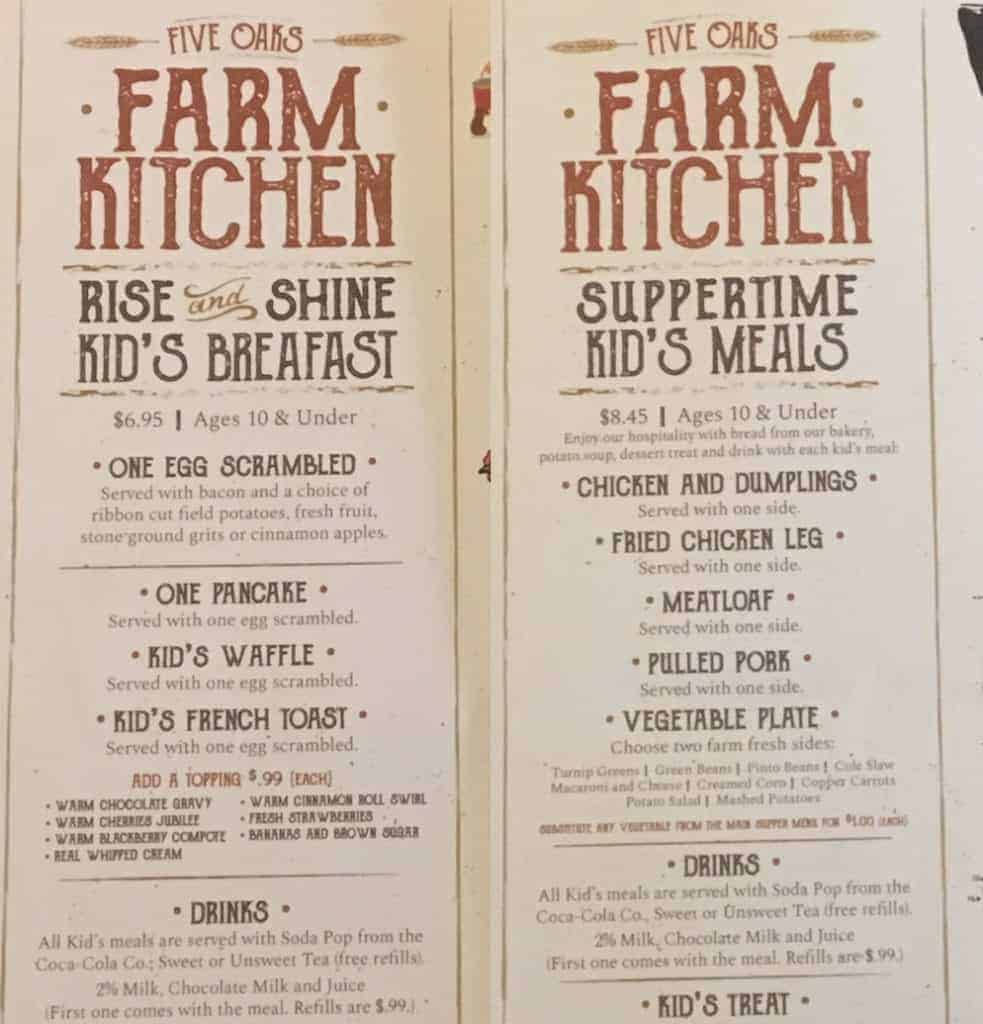 Five Oaks Farm Kitchen Kids Menu