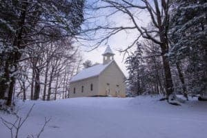 Cades cove church in the snow