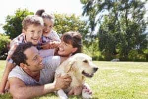 happy family with a dog