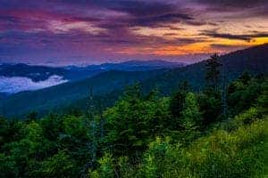 sunset in the smoky mountains