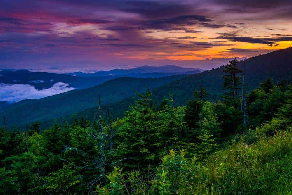 sunset in the smoky mountains
