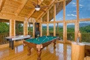 Game room inside cabin rental in Gatlinburg