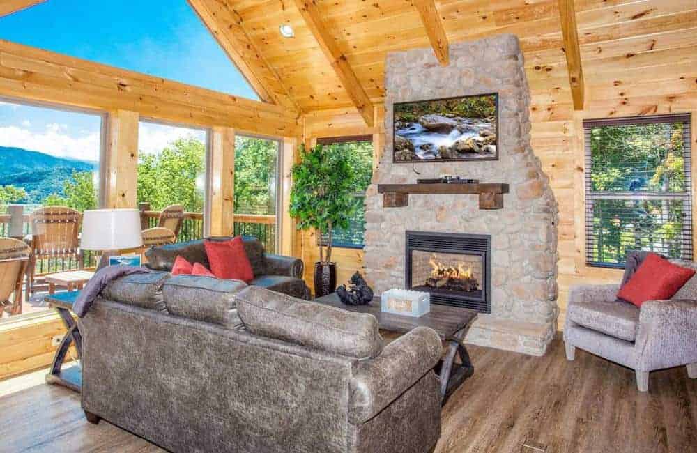 living room in cabin