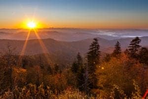 sunrise at clingmans dome in the smoky mountains