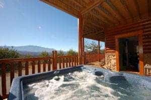 hot tub on deck of a pet friendly cabin in Gatlinburg