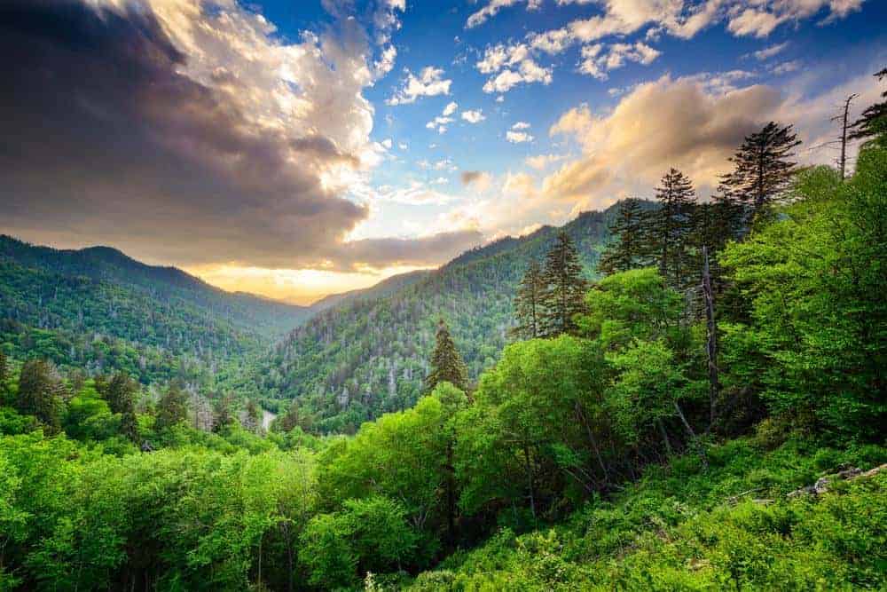 sunset in the Smoky Mountains during summer