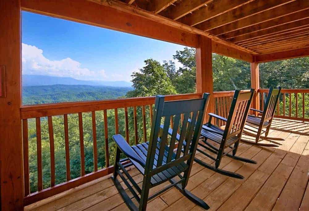 deck of a cabin in Gatlinburg TN with mountain views