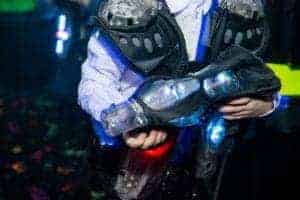 person with laser tag equipment