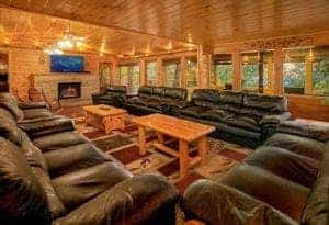living room in a large group cabin in gatlinburg