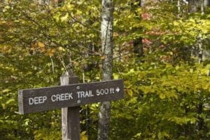 Deep Creek Trail sign in the Great Smoky Mountains National Park