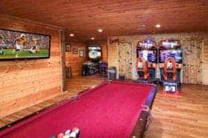game room inside of a gatlinburg tn cabin rental
