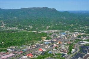 aerial view of Pigeon Forge Parkway