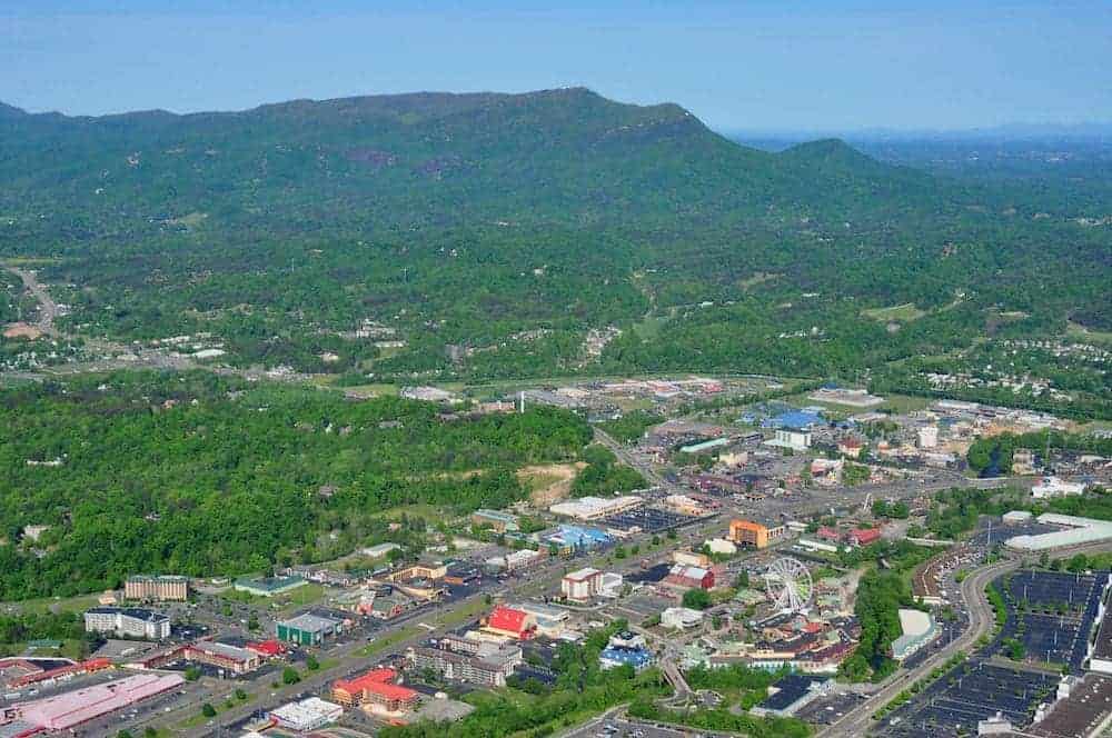 aerial view of Pigeon Forge Parkway