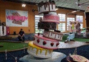 cake tower at indoor course at Crave Golf Club