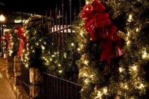 wreaths hanging on a fence in gatlinburg