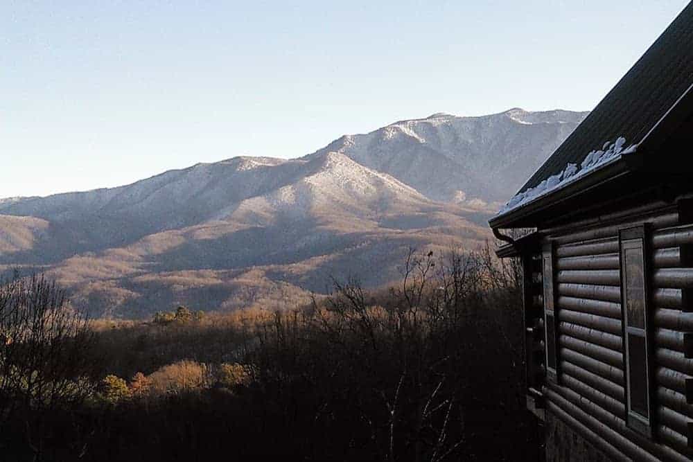 winter mountain view from a gatlinburg cabin