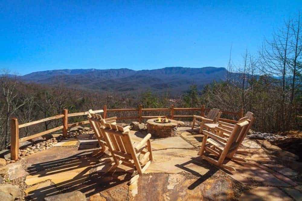 fire pit at Gatlinburg cabin with a mountain view