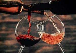glasses of wine at romantic dinner