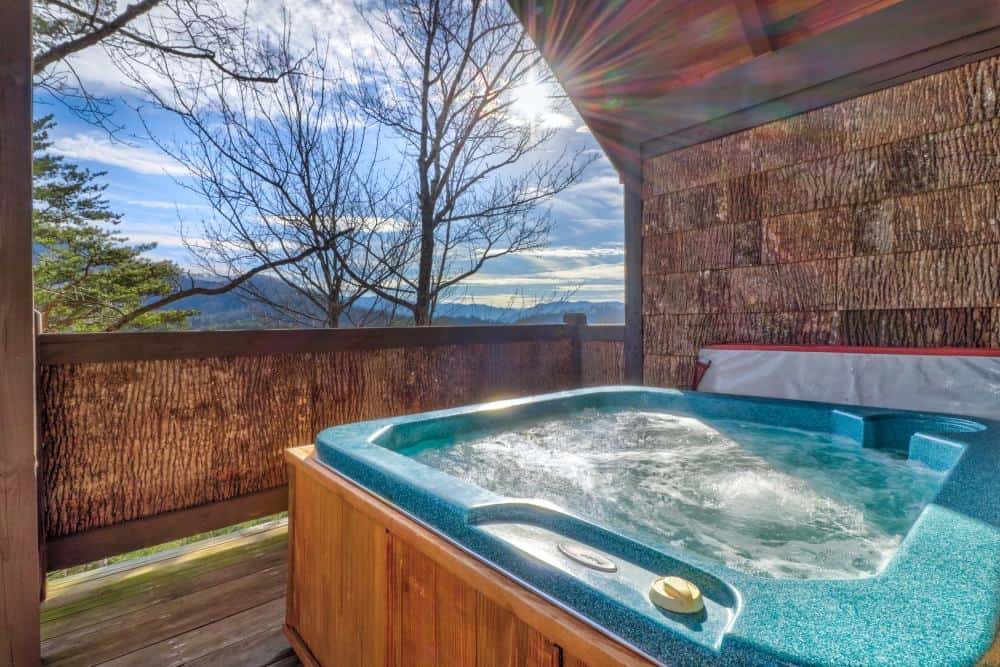 hot tub on deck of Pigeon Forge honeymoon cabin