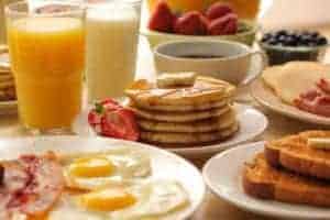table filled with breakfast foods