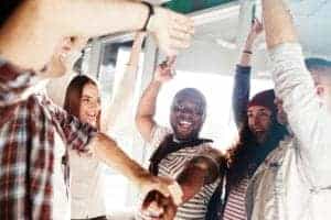 group of friends excited together